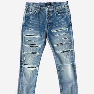 Amiri Clay Indigo Rainbow Bandana Patch Thrasher Jeans